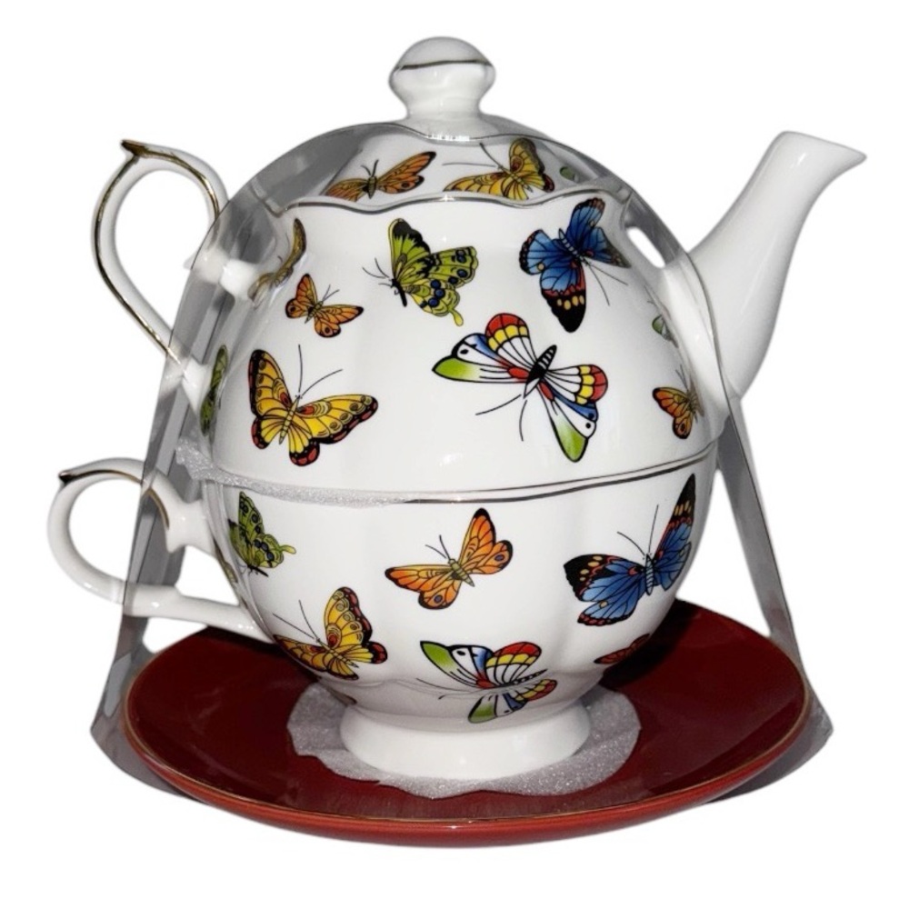 NWT | Grace Teaware | Butterfly Stacking Teapot & Cup with Plate